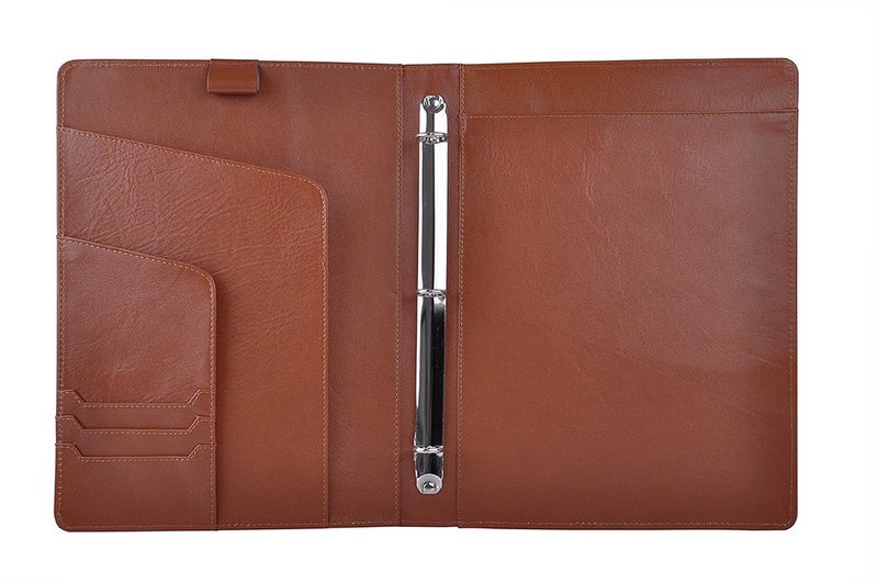 XIAOZHI iCarryAlls Leather Organizer Padfolio with 3-Ring Binder, Fits Letter-Size / A4 Notepad,Brown, 9.8x9.8x12.8 in., 150388PJJ-Brown - Image 2